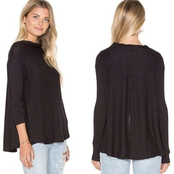 We The Free Womens Sz XS  People Lovers Open Back Black Funnel Neck Sweater - Picture 1 of 4